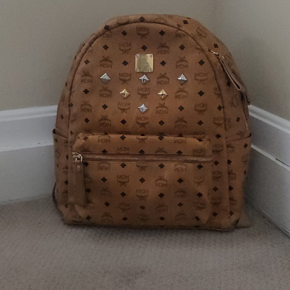 MCM Cognac Visetos Studded Backpack